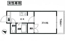 コープレリアン 3階1Kの間取り