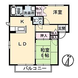 リバージュ　A棟 2階2LDKの間取り