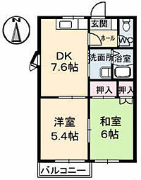 セフィラ柳ヶ丘　Ｂ棟 1階2DKの間取り