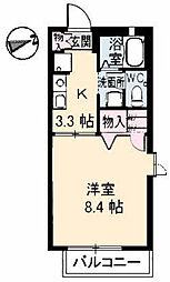 サニーハイツ牛田　Ｃ棟 1階1Kの間取り