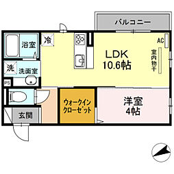 フォレストギオン 2階1LDKの間取り