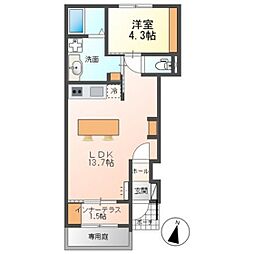 ファミーユ広島大学前 1階1LDKの間取り