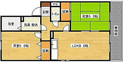 グリーンハイツ上安 2LDKの間取図画像