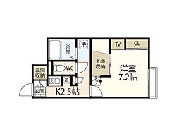レオパレスはなみずき 1Kの間取図画像