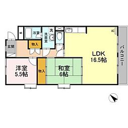 グランドール川内 3階2LDKの間取り
