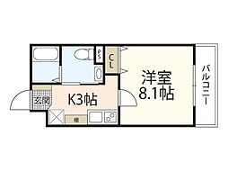 カサグランデ2 1Kの間取図画像