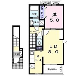 メゾン　シュシュ 2階1LDKの間取り