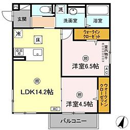 チェリーカーサ西原 3階2LDKの間取り