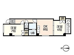 コーポ西旭 2階2DKの間取り