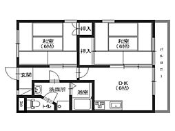 八木フラット 3階2DKの間取り