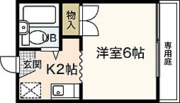 ウイング五日市 2階1Kの間取り