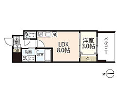 ARTISTA宝町 8階1LDKの間取り