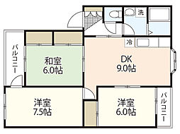 ガーデンヒルズ 1階3LDKの間取り