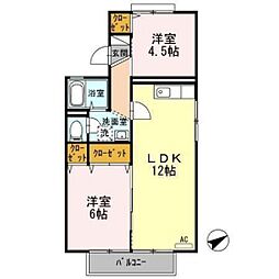 エコーハイツ　B棟 2階2LDKの間取り