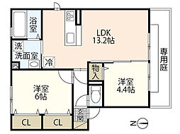 Ｒｉｏくるま　II 2階2LDKの間取り