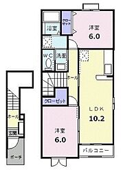 ヌーベル 2階2LDKの間取り