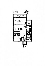 リノリノアパートメント舟入南 2階1LDKの間取り