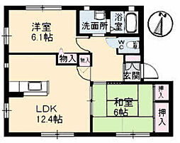 サニーハイム東原　Ｂ棟 1階2LDKの間取り