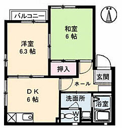 Ｋ．ガーデン 1階2DKの間取り