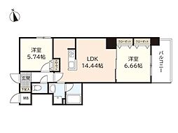 デュレーヴ国泰寺 14階1SLDKの間取り