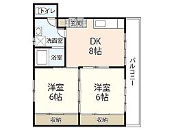 サンシャイン中央II 4階2DKの間取り