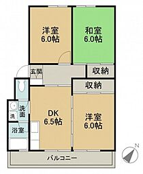 シャトー巌 3階3DKの間取り