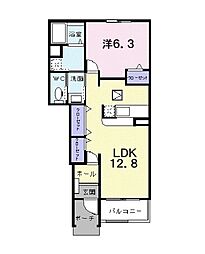 セレノII 1階1LDKの間取り