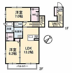 クロノス 2階2LDKの間取り