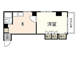第6シモビル 1DKの間取図画像