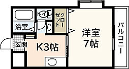 プリムベール 1Kの間取図画像