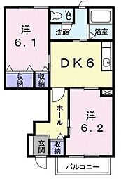 カルフール・ヒルズA 2DKの間取図画像