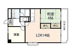 ベルビイ三篠 2LDKの間取図画像