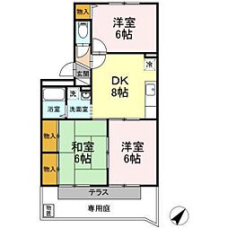 ドミール中尾 2DKの間取図画像