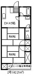 佐々木ハイツ 2DKの間取図画像