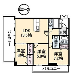 ヴィラージュ緑井 3LDKの間取図画像