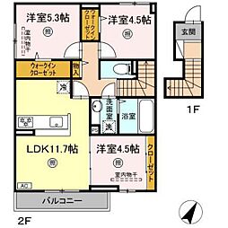広島市安芸区矢野西5丁目アパート 3LDKの間取図画像