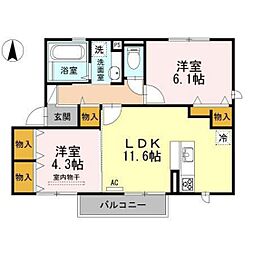 Rioくるま3 2LDKの間取図画像