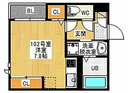 グランティック東雲本町1 ワンルームの間取図画像