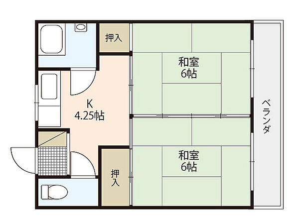 嵯峨野ハイツ ｜広島県広島市西区古江新町(賃貸マンション2K・4階・34.65㎡)の写真 その2