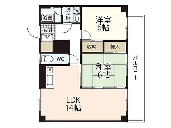 広島県広島市東区牛田早稲田1丁目(賃貸マンション2DK・1階・45.50㎡)の写真 その2