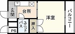 グレース中広通り 2階1Kの間取り