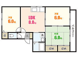 セジュール石田　Ｆ棟 2階3DKの間取り
