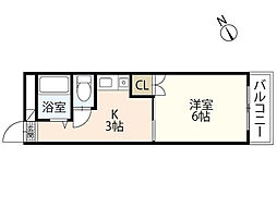 第1パークサイドマンション 5階1Kの間取り