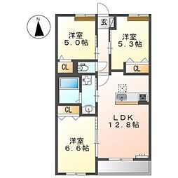 アデランテみくまり 1階3LDKの間取り