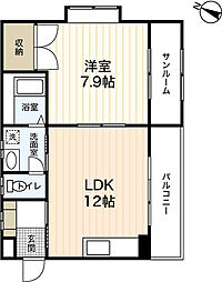 ボストンビル 1LDKの間取図画像