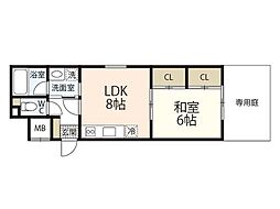 レジデンス天野壱番館 1階1LDKの間取り