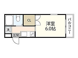 オレンジハウス庚午 3階1Kの間取り