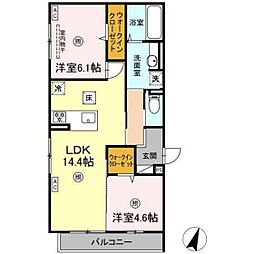 フェリーチェ西原 3階2LDKの間取り