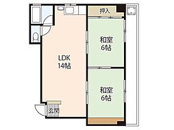 保田ビル 2階2LDKの間取り
