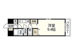グラビスコート西原駅前 3階ワンルームの間取り